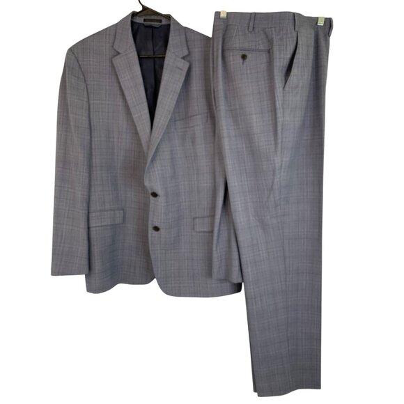 Lauren Ralph Lauren Mens Suit 2-Piece Blue Gray Plaid 46L - Picture 1 of 11